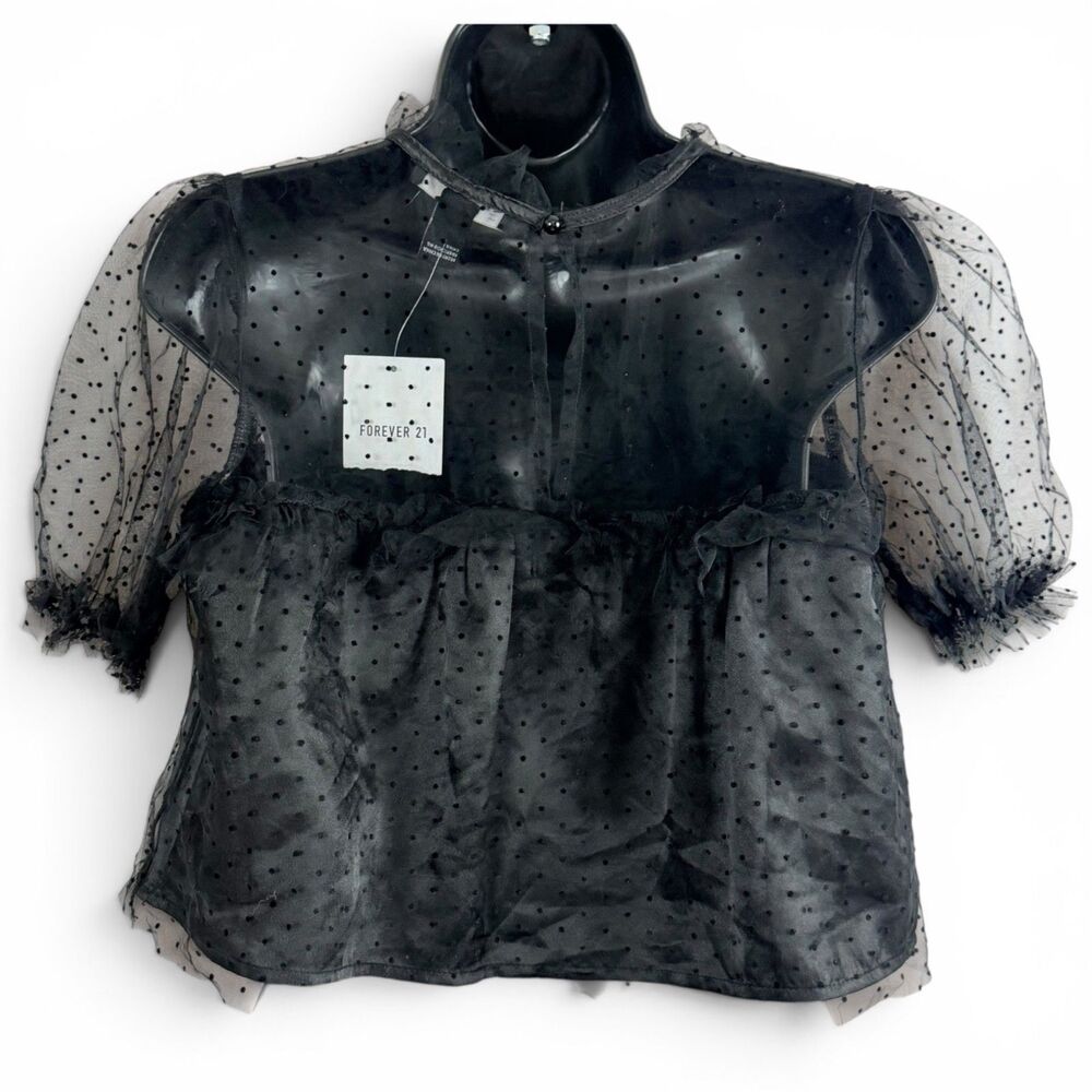forever 21 fairy grunge goth black lace crop top whimsigoth layered ruffle neck - Picture 3 of 7